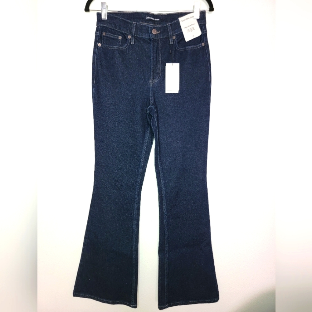 Calvin Klein High Rise Flare Women's Jeans Bootcut Size 27 Medium Blue Navy (1)